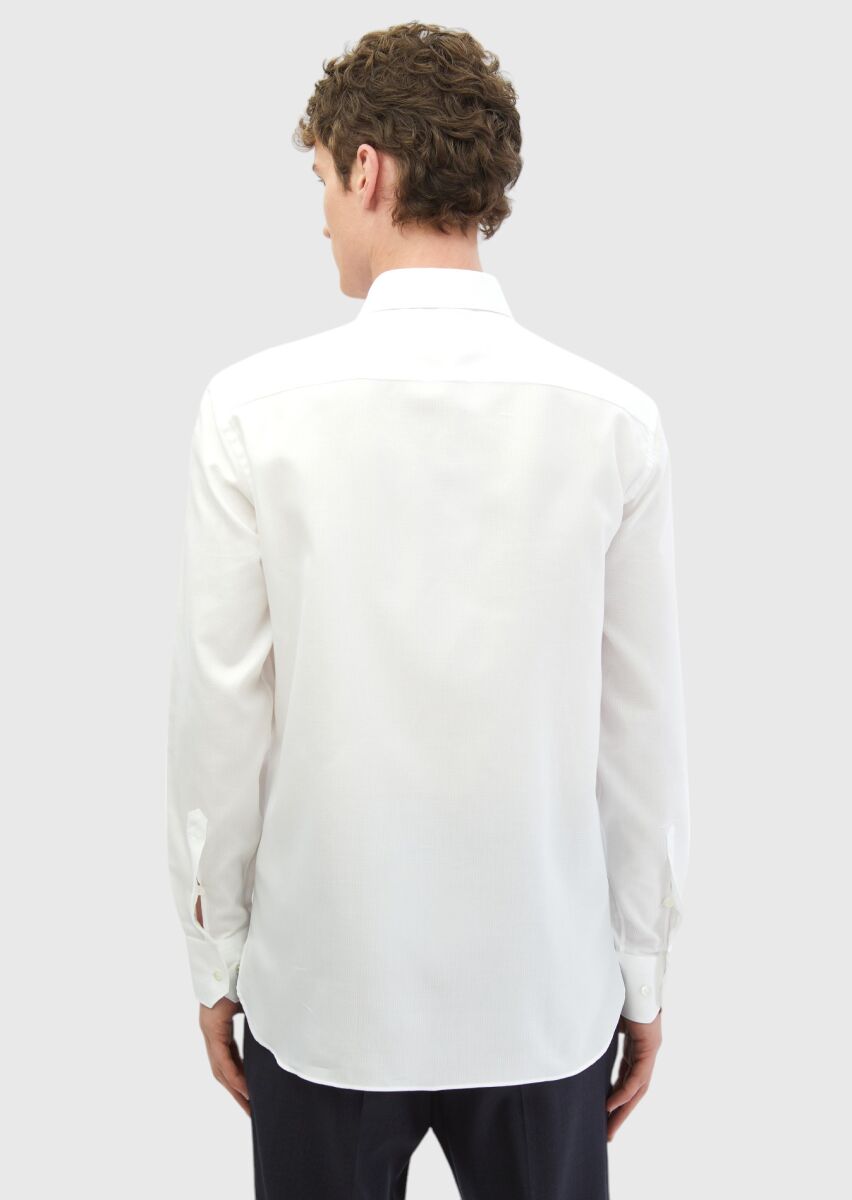 White Plain Regular Fit Weaving Classical 100% Cotton Shirt - 7