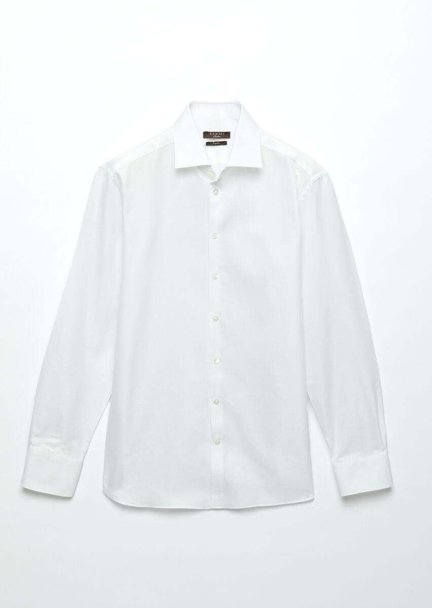 White Plain Regular Fit Weaving Classical 100% Cotton Shirt - 8