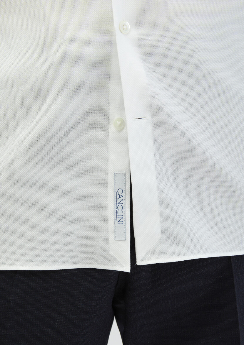 White Plain Regular Fit Weaving Classical 100% Cotton Shirt - 5