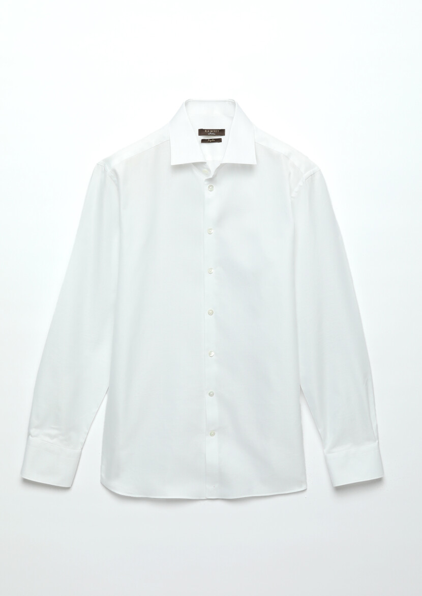 White Plain Regular Fit Weaving Classical 100% Cotton Shirt - 8