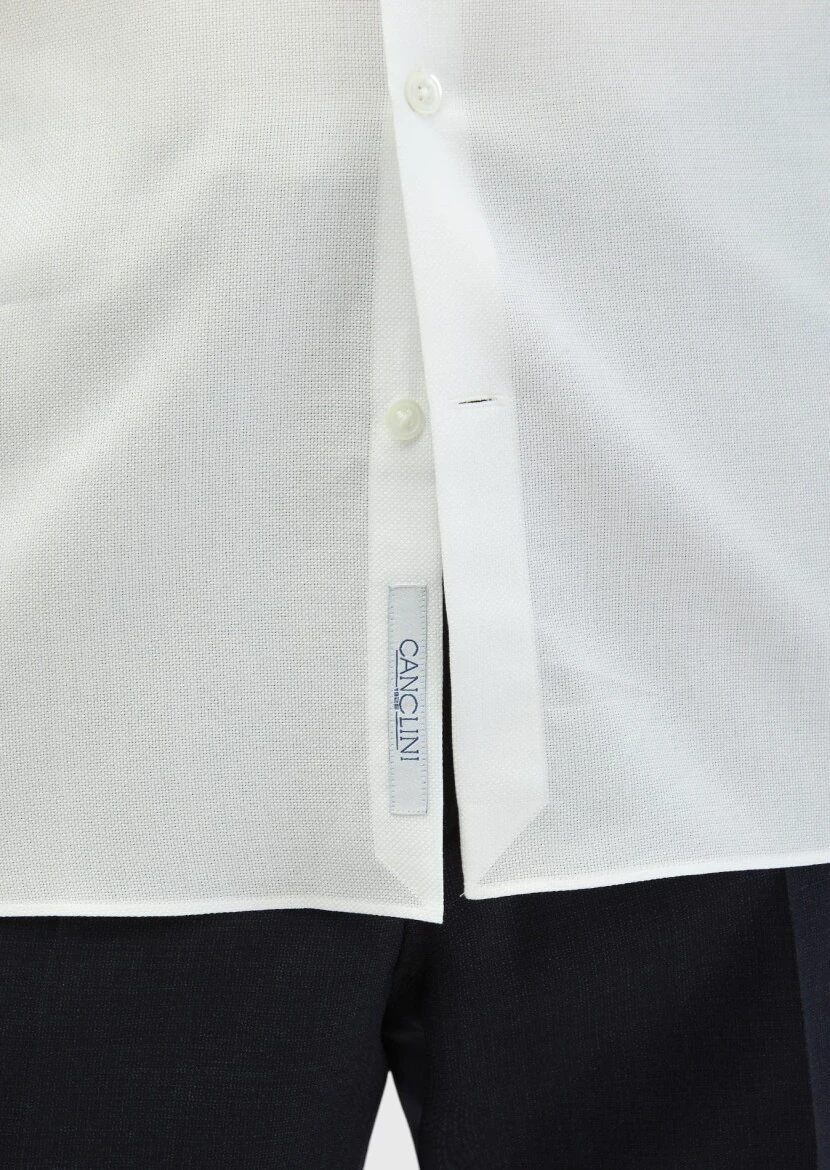 White Plain Regular Fit Weaving Classical 100% Cotton Shirt - 5