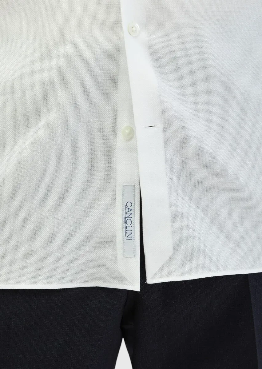 White Plain Regular Fit Weaving Classical 100% Cotton Shirt - 5