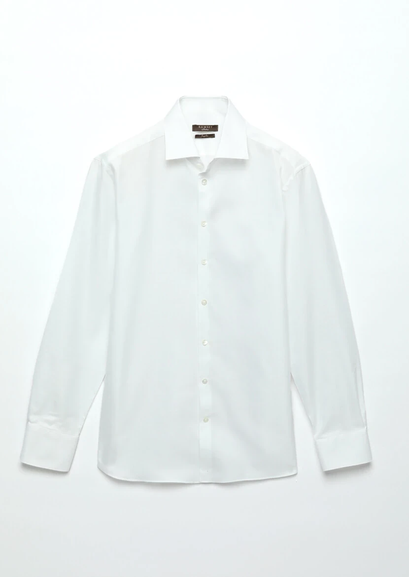 White Plain Regular Fit Weaving Classical 100% Cotton Shirt - 8