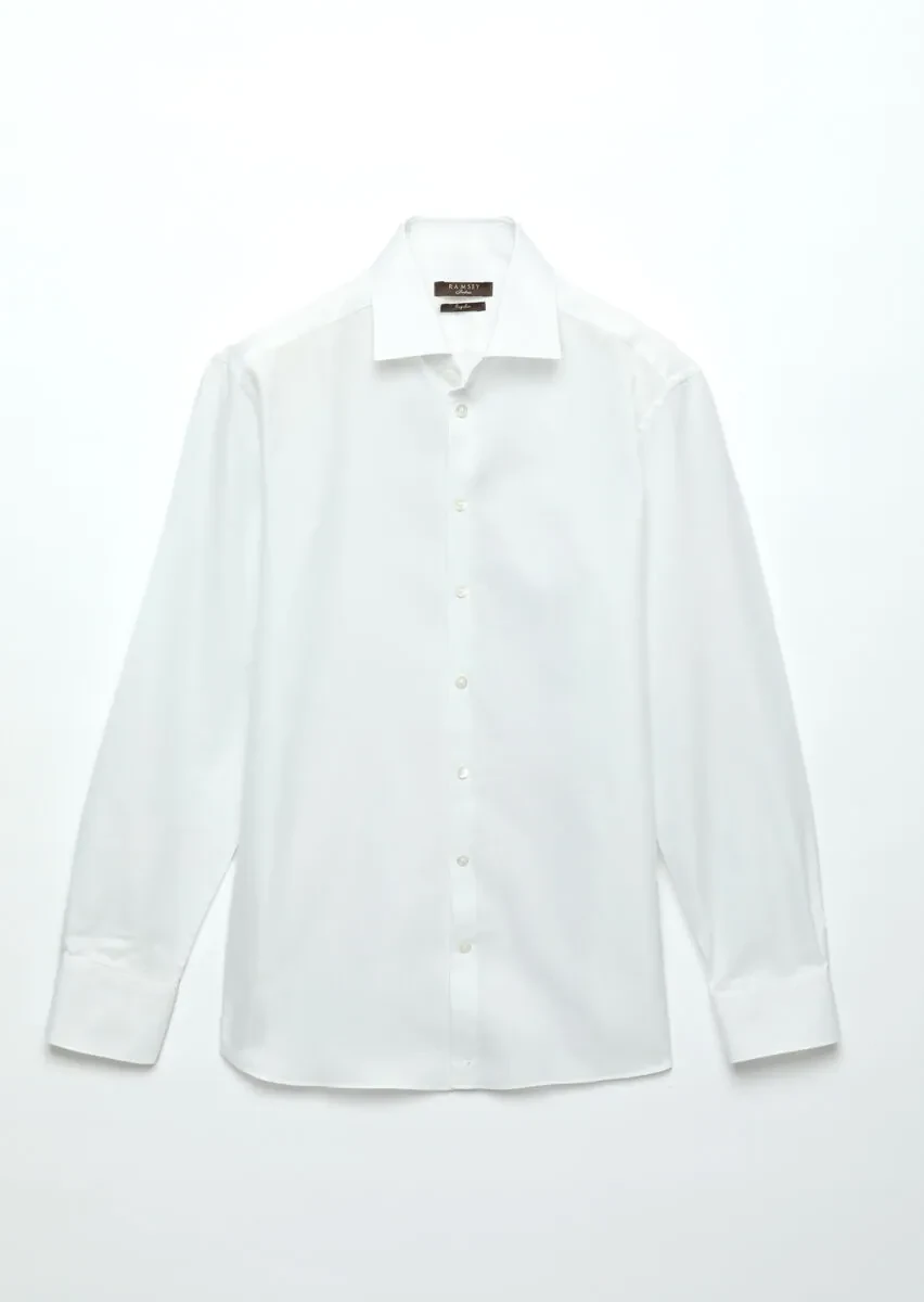 White Plain Regular Fit Weaving Classical 100% Cotton Shirt - 8