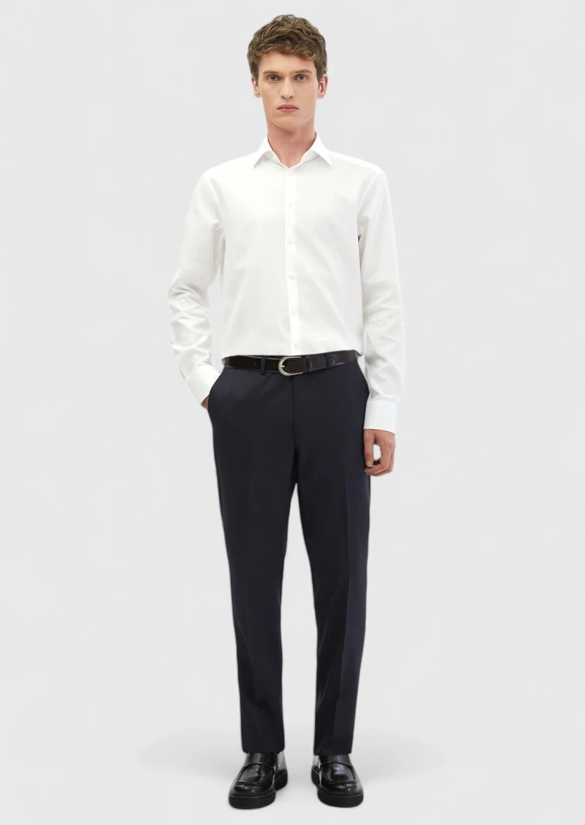 White Plain Regular Fit Weaving Classical 100% Cotton Shirt - RAMSEY