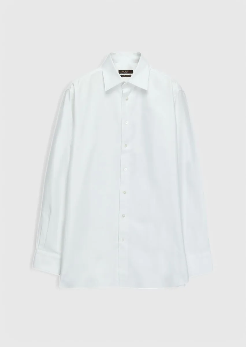 White Plain Regular Fit Weaving Classical 100% Cotton Shirt - 1