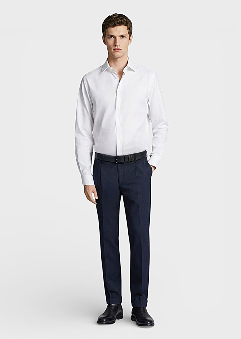 White Plain Regular Fit Weaving Classical 100% Cotton Shirt - RAMSEY