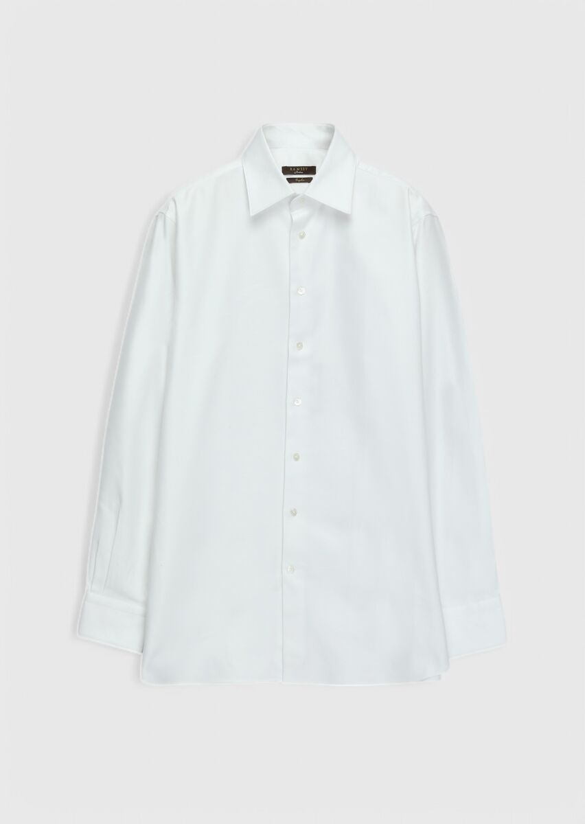 White Plain Regular Fit Weaving Classical 100% Cotton Shirt - 1