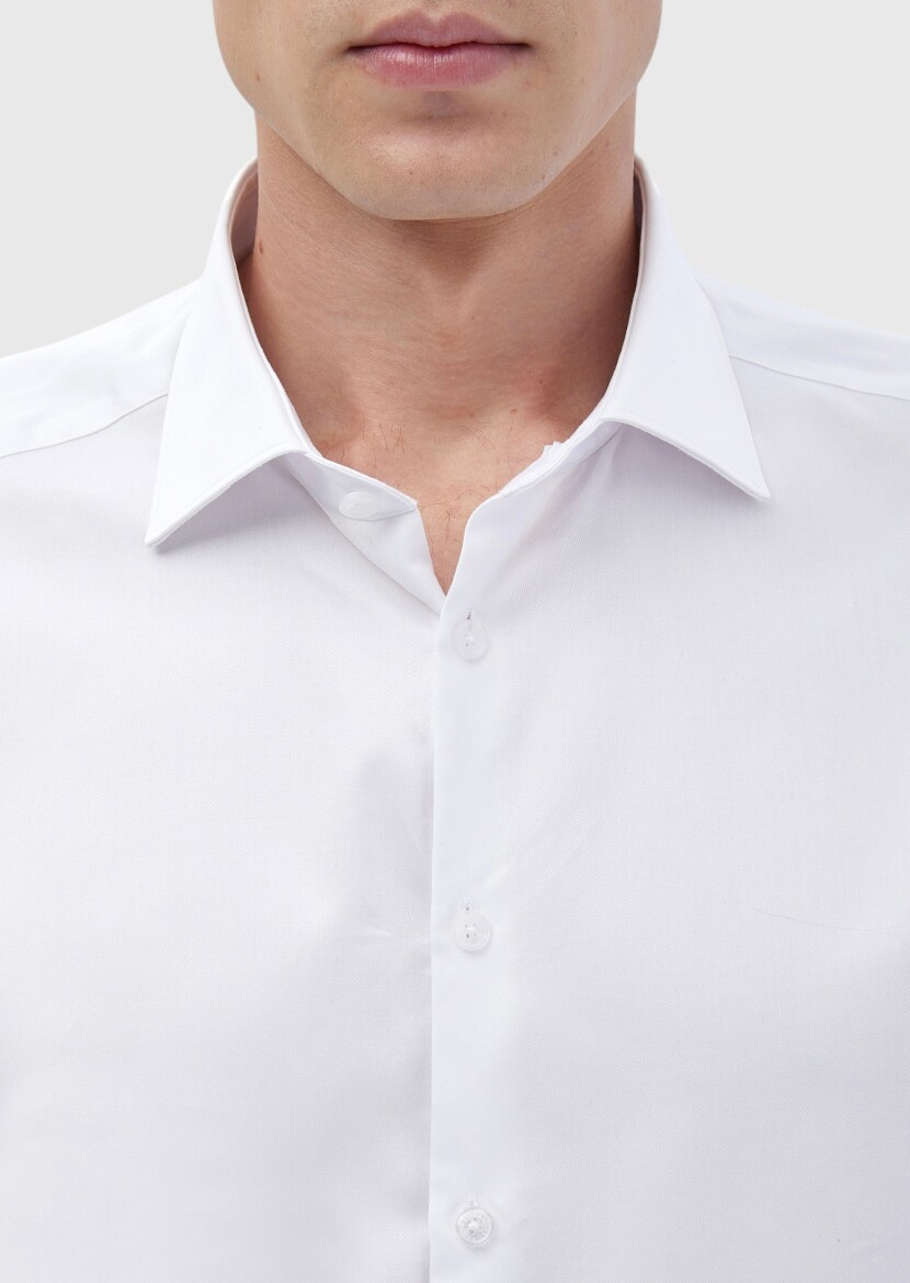 White Plain Regular Fit Weaving Classical 100% Cotton Shirt - 4