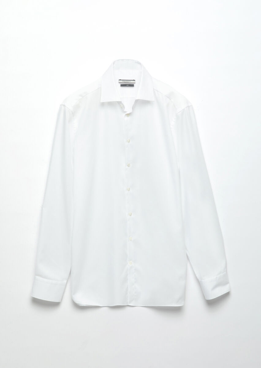 White Plain Regular Fit Weaving Classical 100% Cotton Shirt - 6