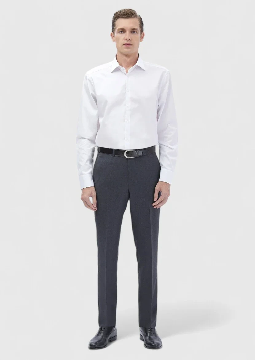 White Plain Regular Fit Weaving Classical 100% Cotton Shirt 