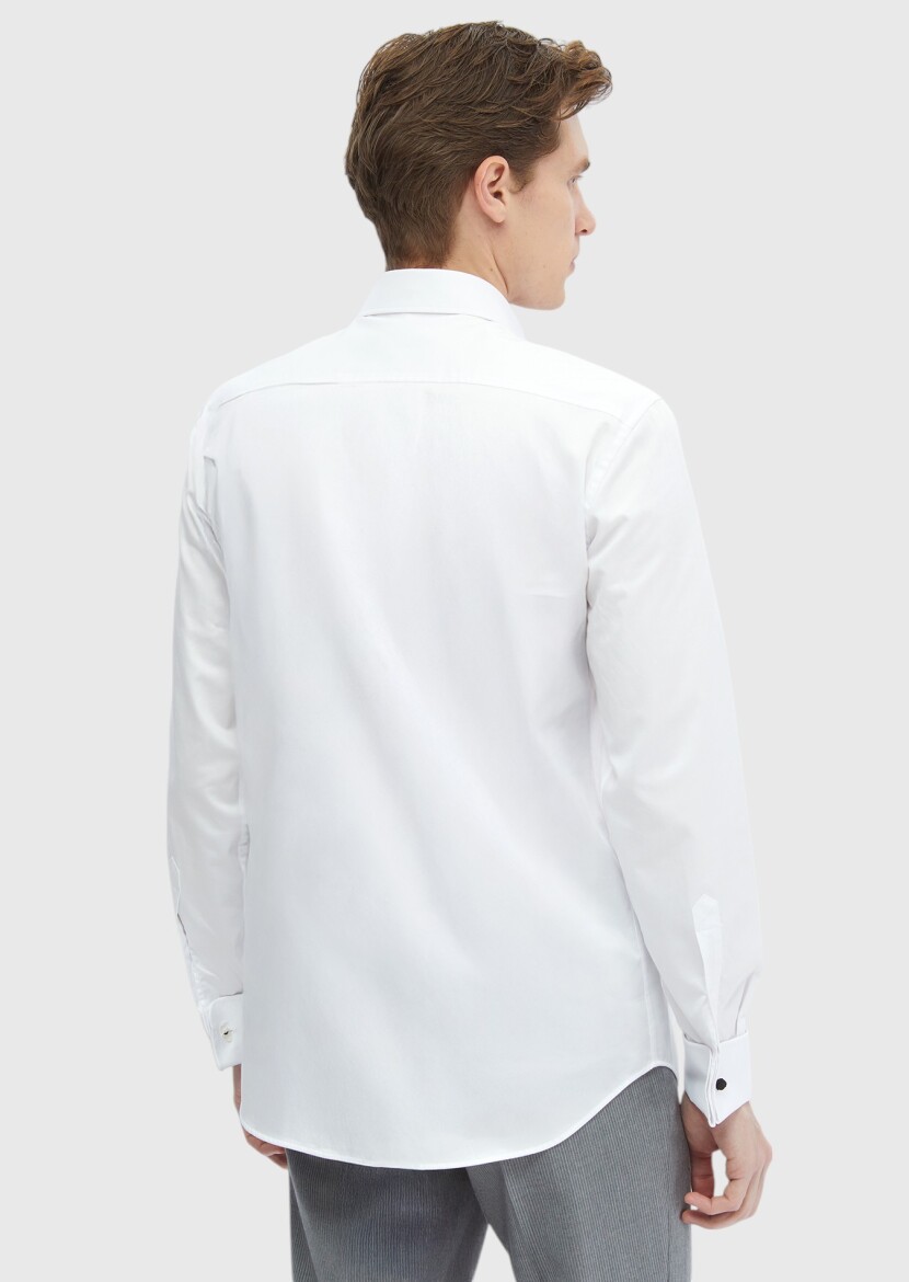 White Plain Regular Fit Weaving Classical 100% Cotton Shirt - 6