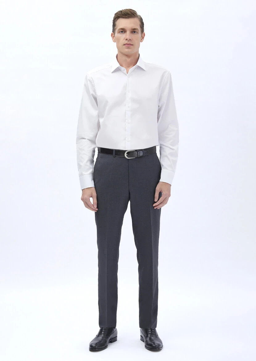 White Plain Regular Fit Weaving Classical 100% Cotton Shirt - RAMSEY