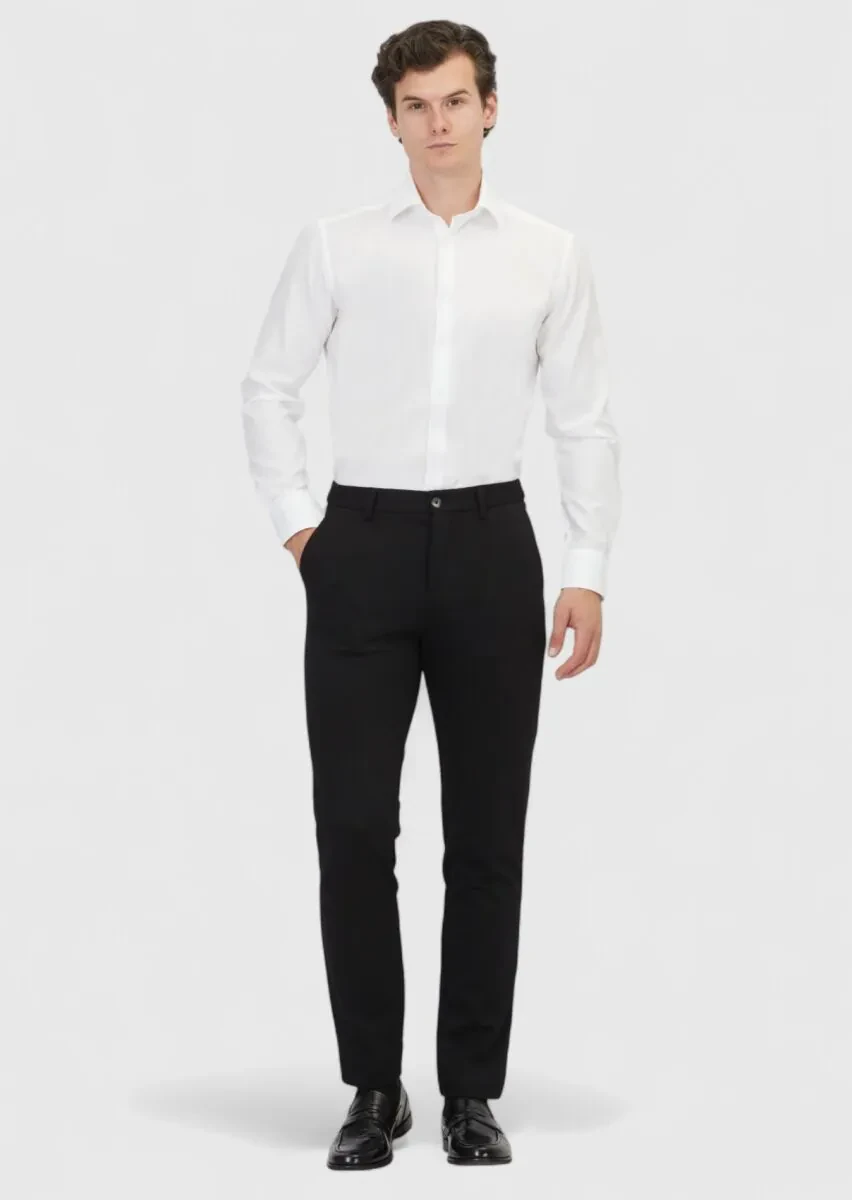 White Plain Regular Fit Weaving Classical 100% Cotton Shirt - 2