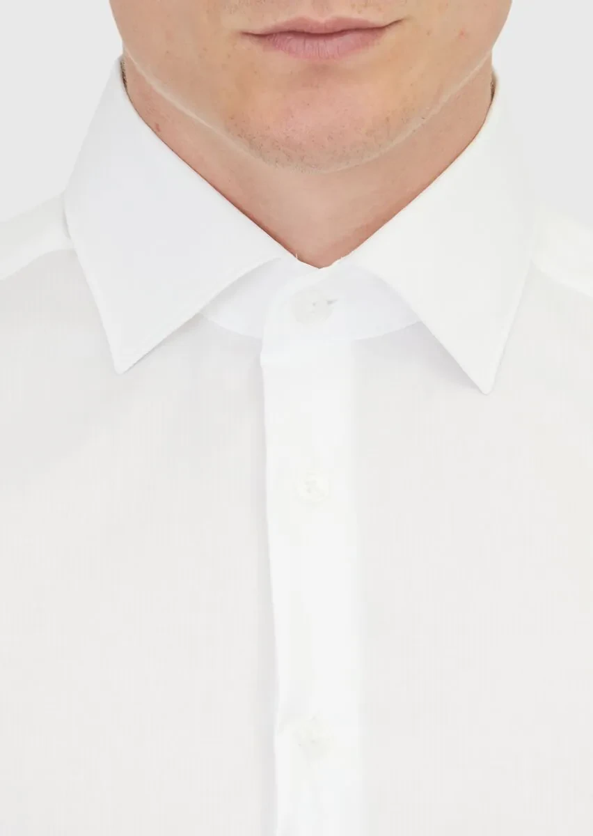 White Plain Regular Fit Weaving Classical 100% Cotton Shirt - 4