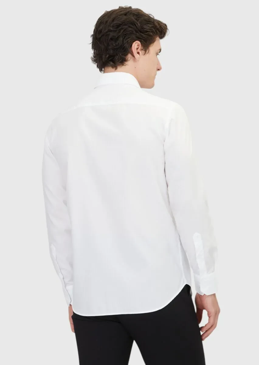 White Plain Regular Fit Weaving Classical 100% Cotton Shirt - 5