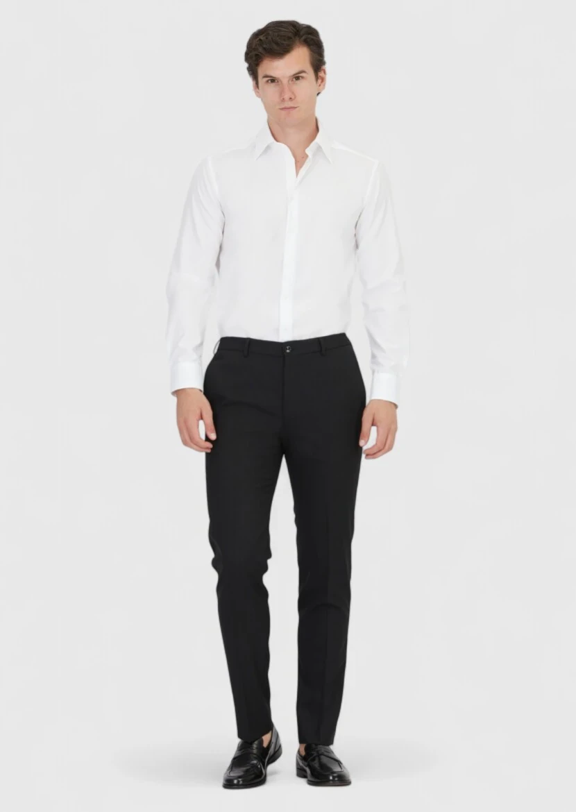 White Plain Regular Fit Weaving Classical 100% Cotton Shirt - 2