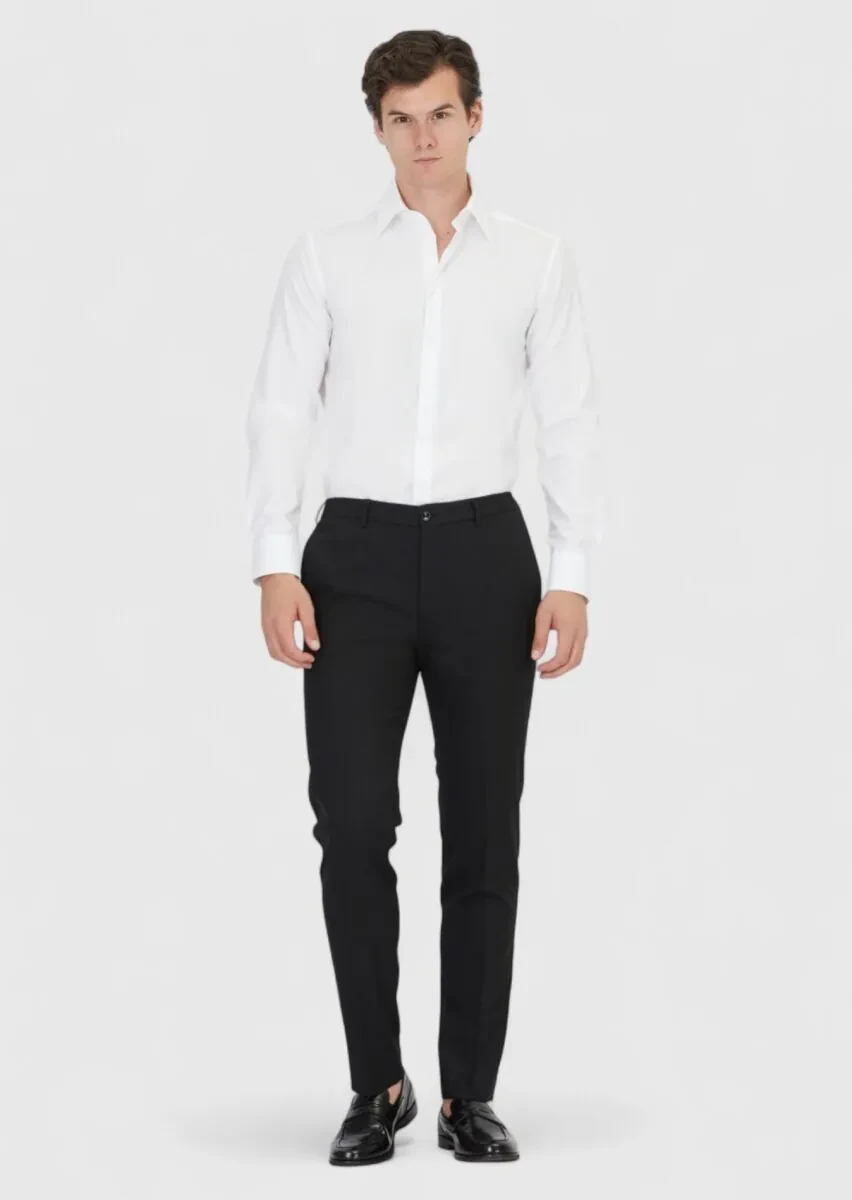White Plain Regular Fit Weaving Classical 100% Cotton Shirt - 2