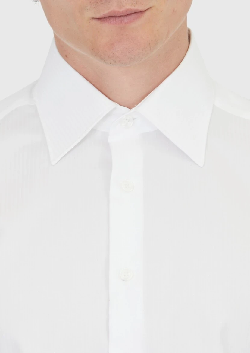 White Plain Regular Fit Weaving Classical 100% Cotton Shirt - 5