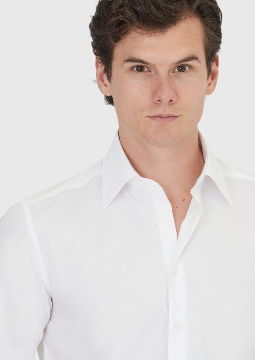 White Plain Regular Fit Weaving Classical 100% Cotton Shirt - 4