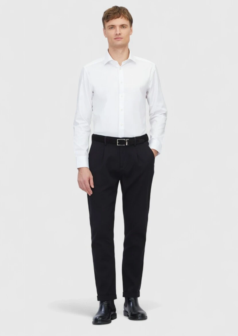 White Plain Regular Fit Weaving Classical 100% Cotton Shirt - RAMSEY