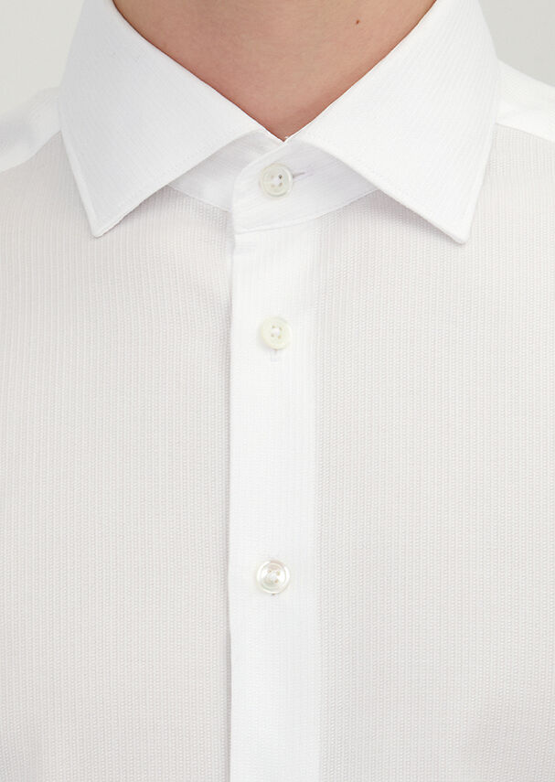 White Plain Regular Fit Weaving Classical 100% Cotton Shirt - 4