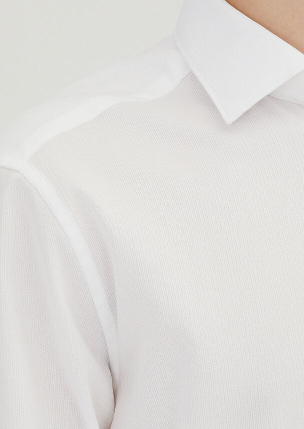 White Plain Regular Fit Weaving Classical 100% Cotton Shirt - 3