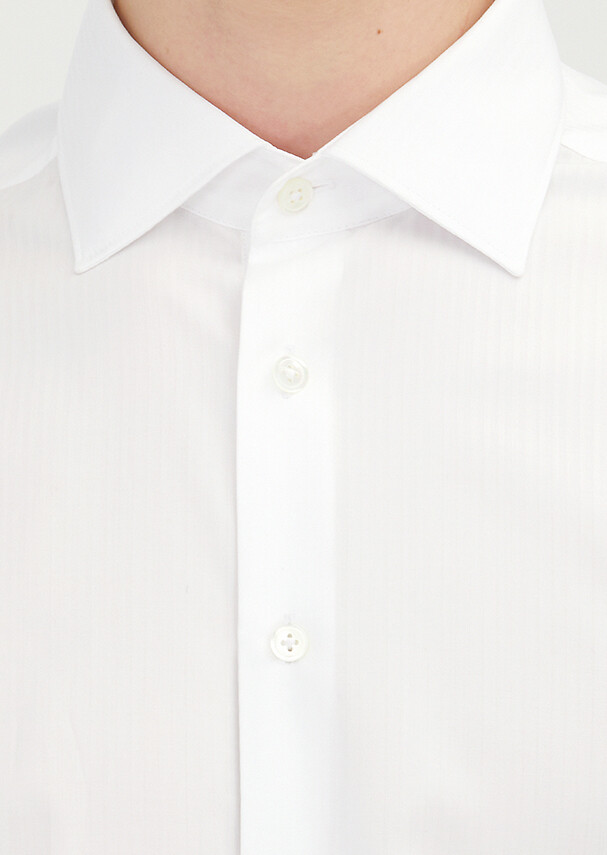 White Plain Regular Fit Weaving Classical 100% Cotton Shirt - 4