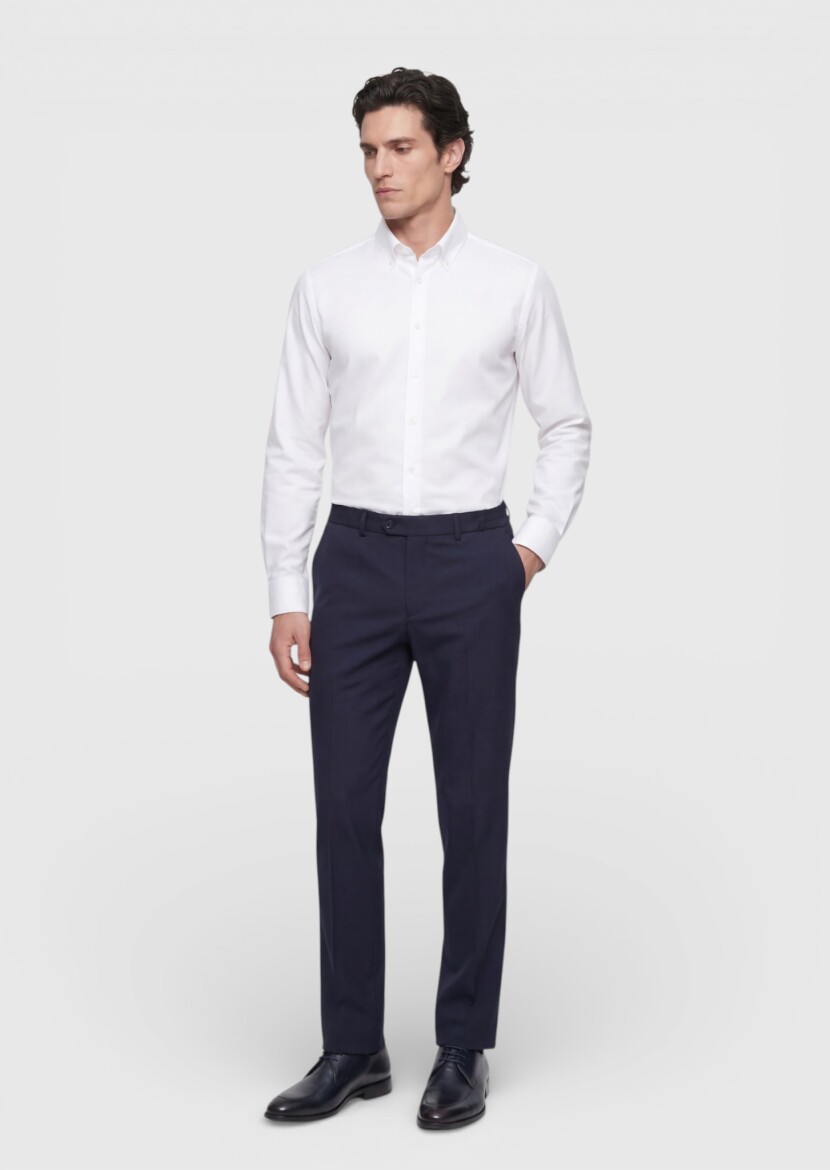 White Plain Regular Fit Weaving Classical 100% Cotton Shirt - RAMSEY