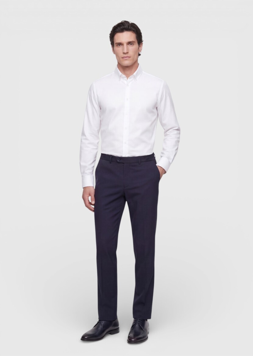 White Plain Regular Fit Weaving Classical 100% Cotton Shirt - 3