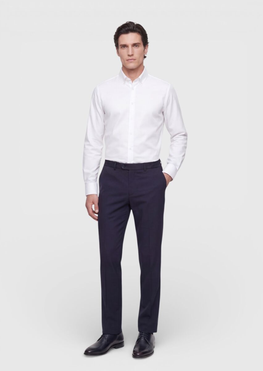 White Plain Regular Fit Weaving Classical 100% Cotton Shirt - 3