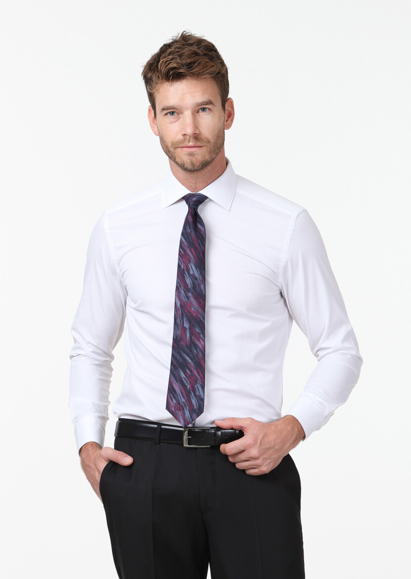 White Plain Regular Fit Weaving Classical Cotton Blended Shirt - 1