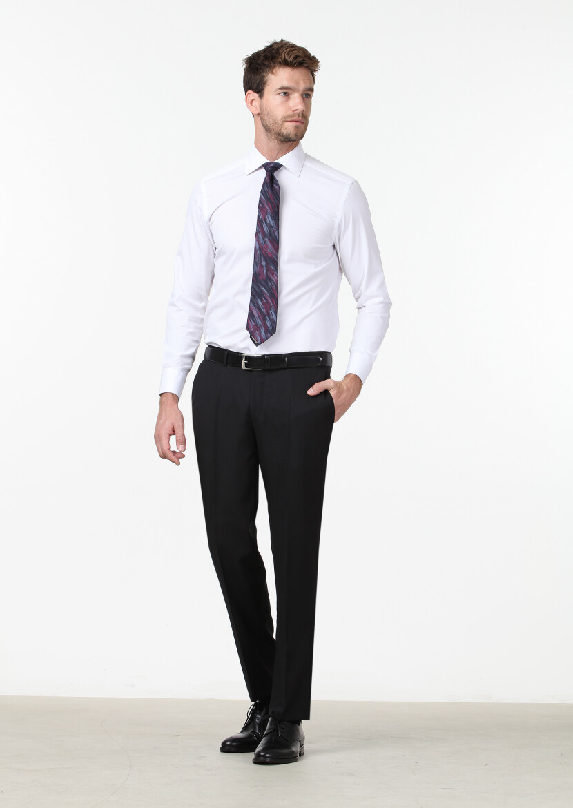 White Plain Regular Fit Weaving Classical Cotton Blended Shirt - 2