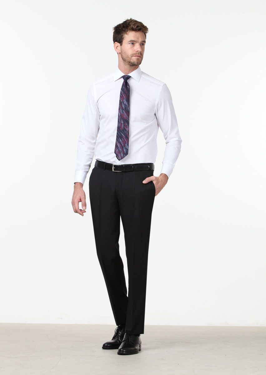 White Plain Regular Fit Weaving Classical Cotton Blended Shirt - 2