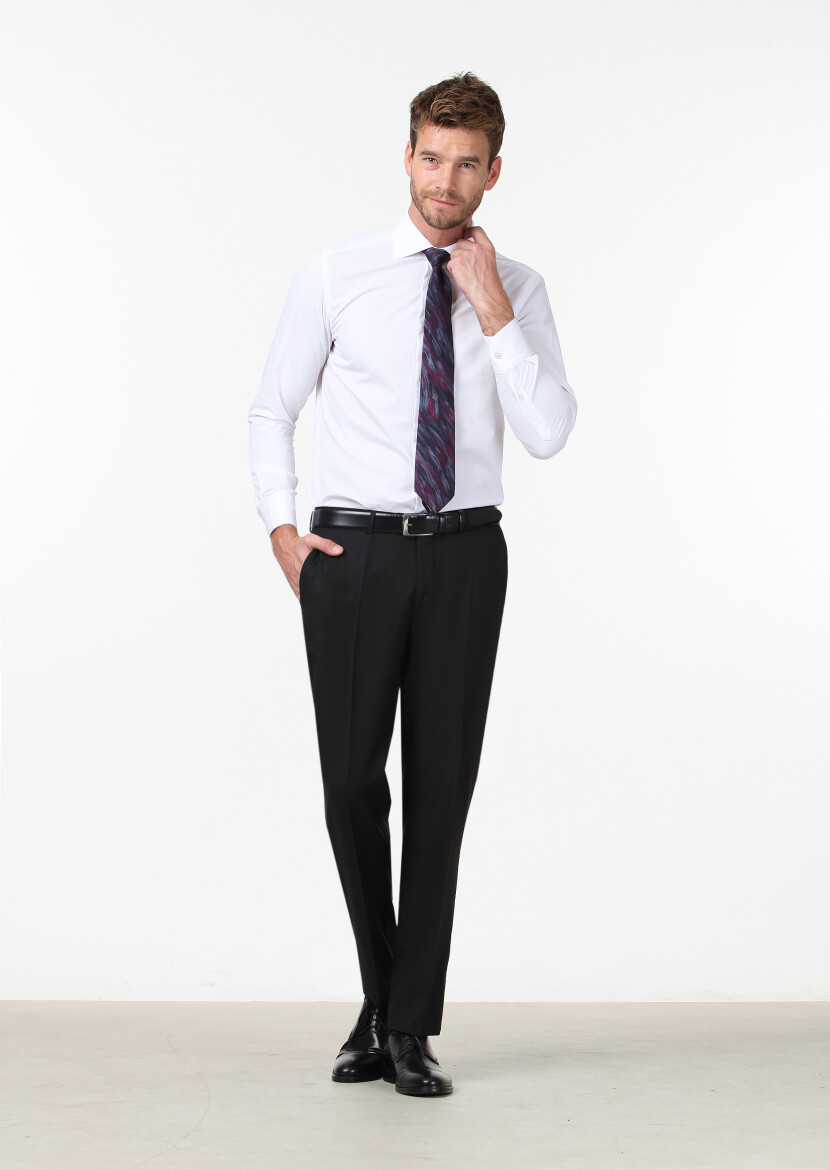 White Plain Regular Fit Weaving Classical Cotton Blended Shirt - 3