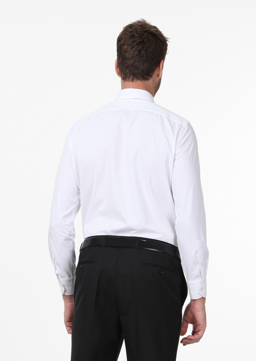 White Plain Regular Fit Weaving Classical Cotton Blended Shirt - 5