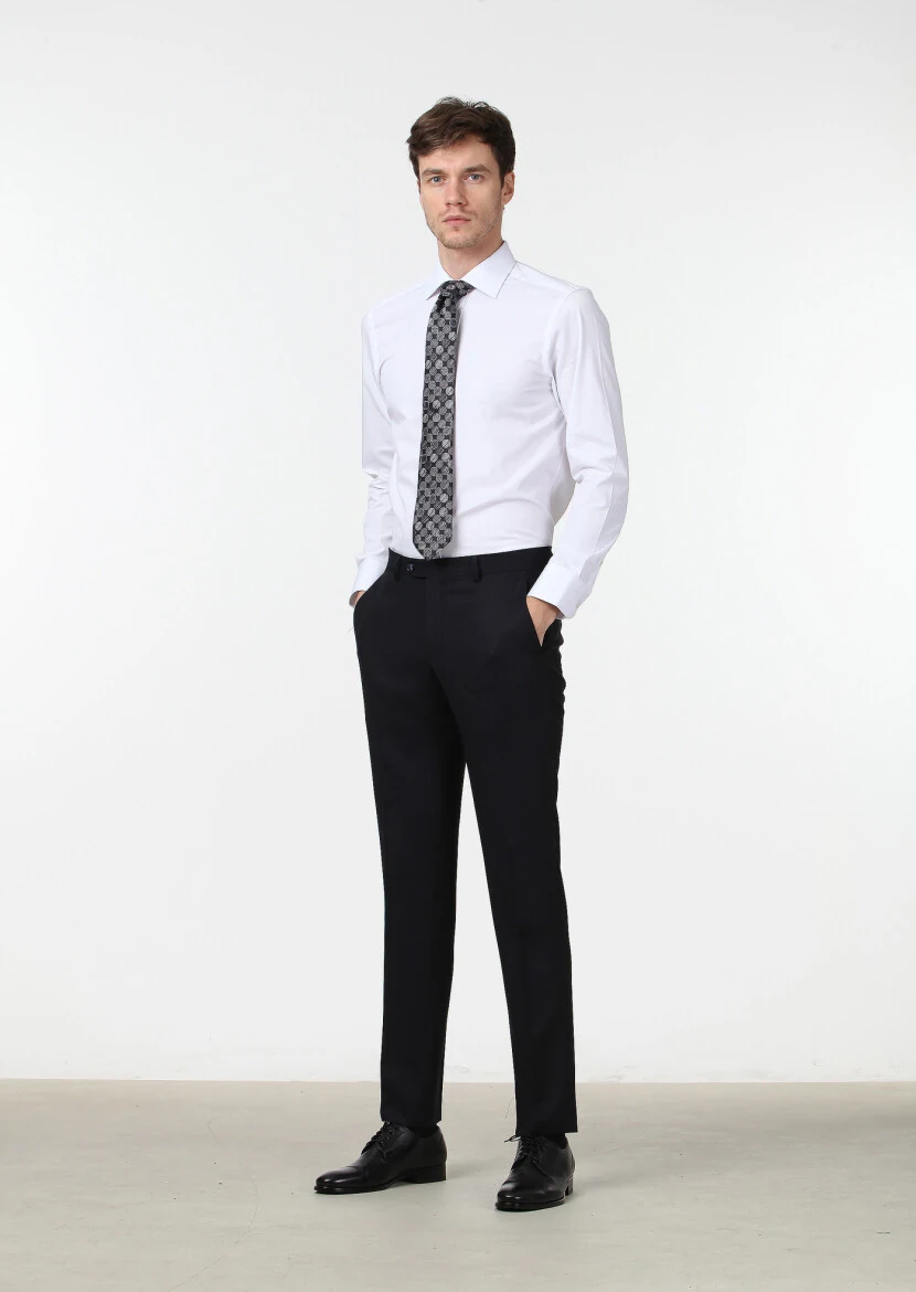 White Plain Regular Fit Weaving Classical Cotton Blended Shirt 