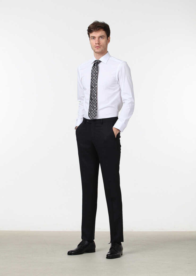 White Plain Regular Fit Weaving Classical Cotton Blended Shirt 