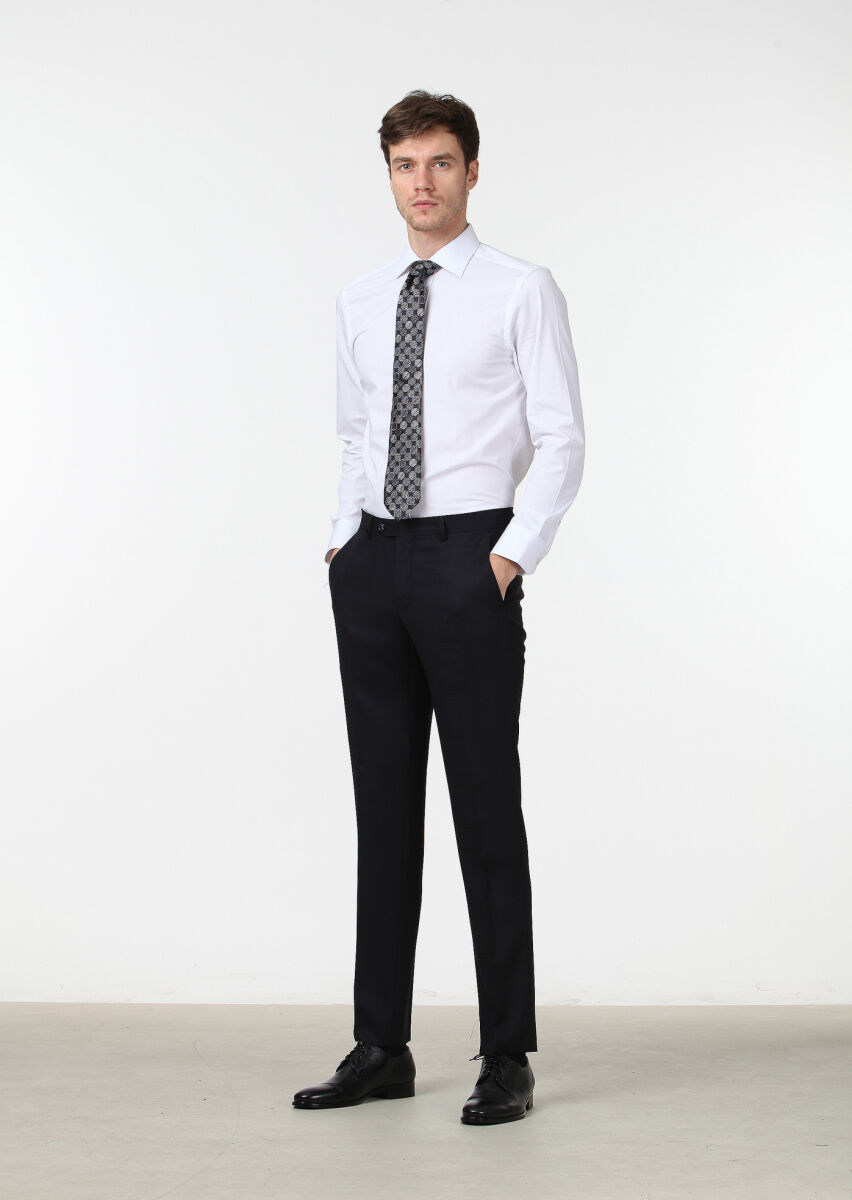 White Plain Regular Fit Weaving Classical Cotton Blended Shirt - 2