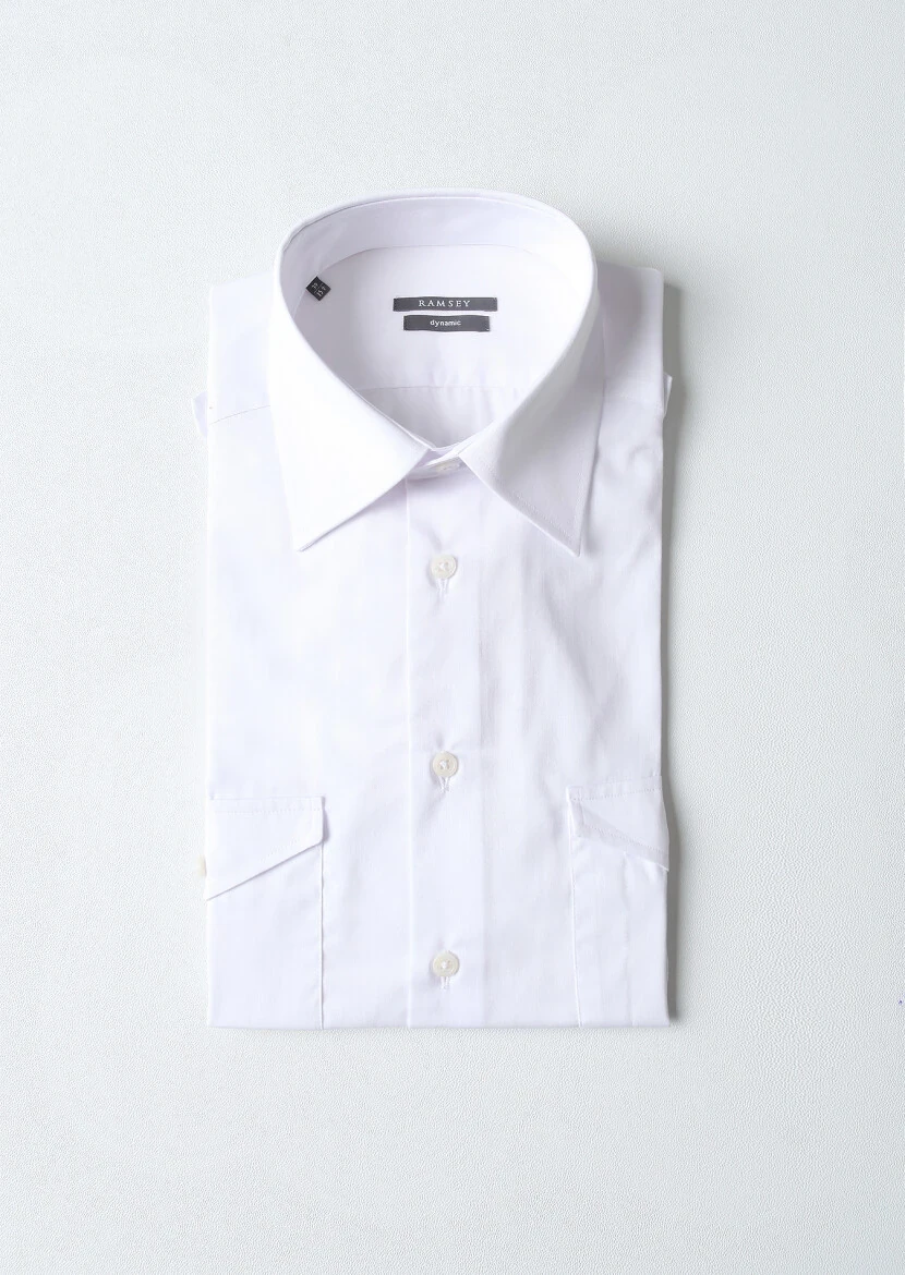 White Plain Regular Fit Weaving Classical Cotton Blended Shirt - 1