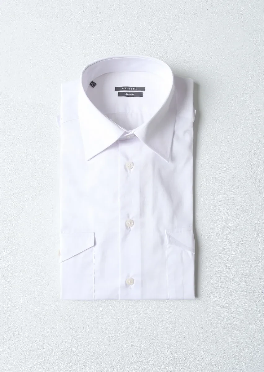 White Plain Regular Fit Weaving Classical Cotton Blended Shirt - 1