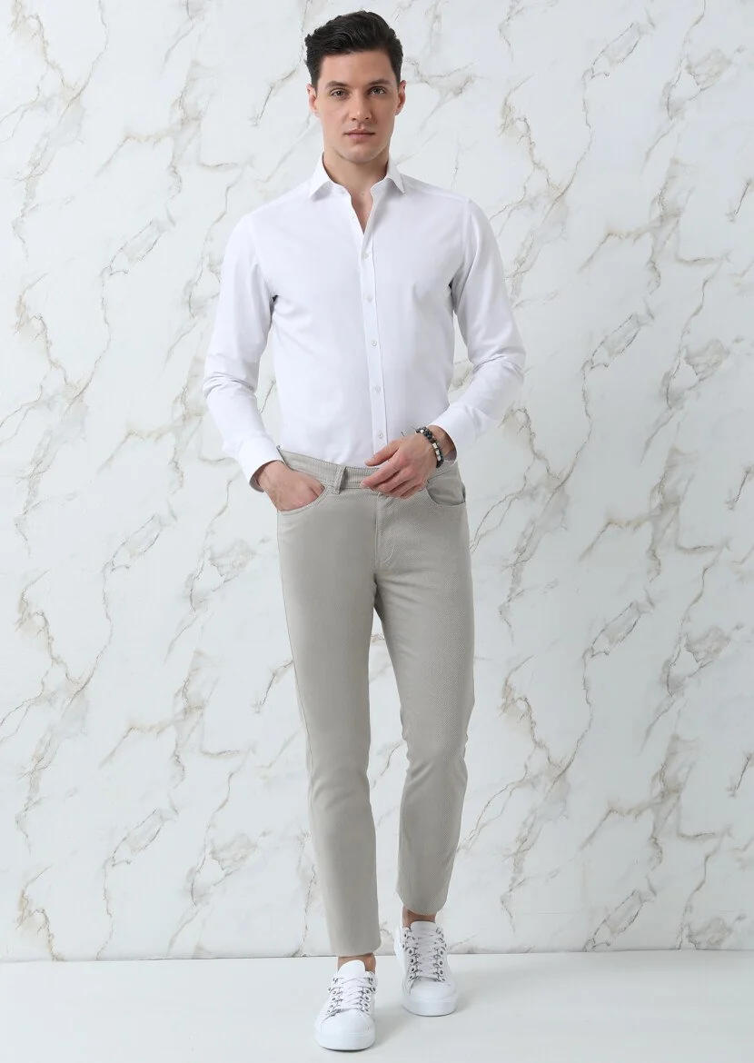 White Plain Regular Fit Weaving Classical Cotton Blended Shirt - 2