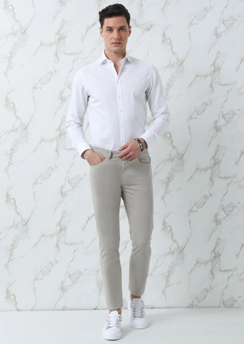 White Plain Regular Fit Weaving Classical Cotton Blended Shirt - 2