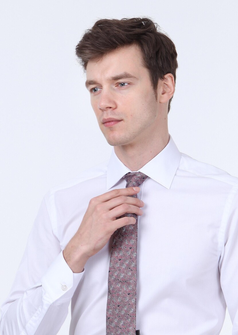 White Plain Regular Fit Weaving Classical Cotton Blended Shirt - RAMSEY