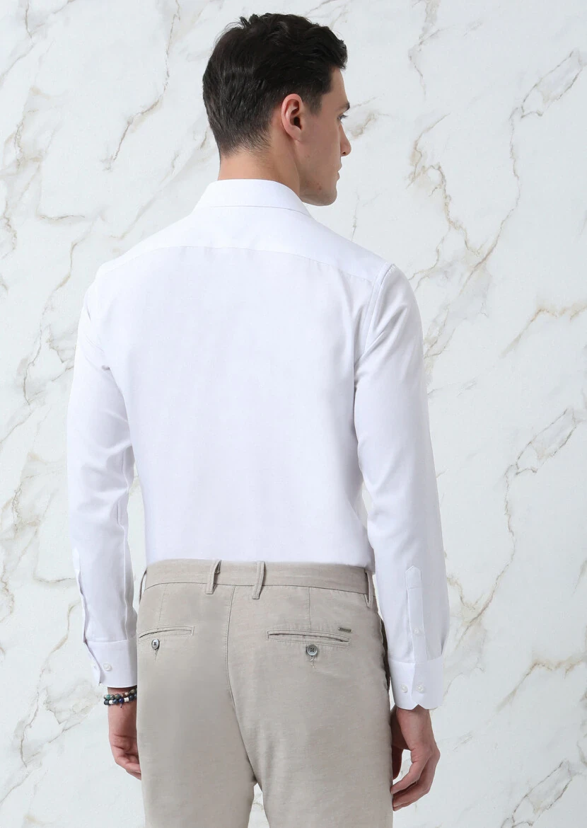 White Plain Regular Fit Weaving Classical Cotton Blended Shirt - 5