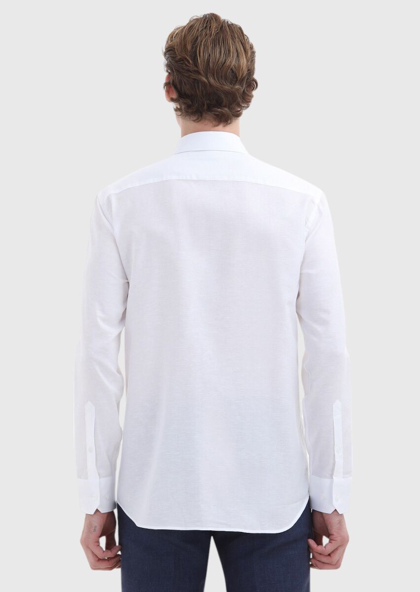 White Plain Regular Fit Weaving Classical Cotton Blended Shirt - 4