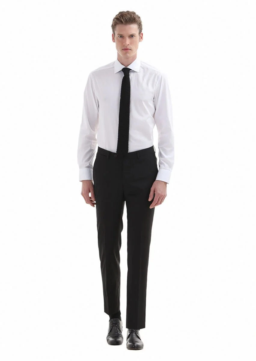 White Plain Regular Fit Weaving Classical Cotton Blended Shirt - 1