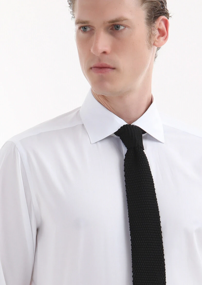White Plain Regular Fit Weaving Classical Cotton Blended Shirt - 3