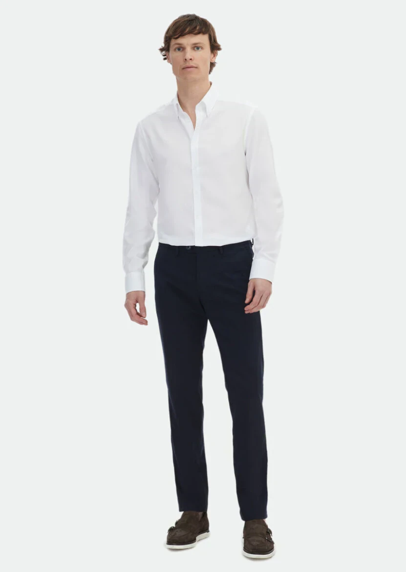 White Plain Regular Fit Weaving Classical Cotton Blended Shirt 