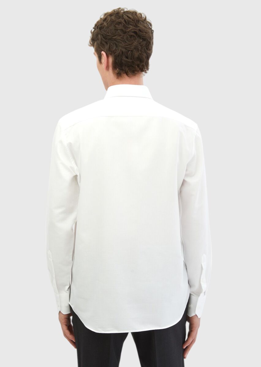 White Plain Regular Fit Weaving Classical Cotton Blended Shirt - 5